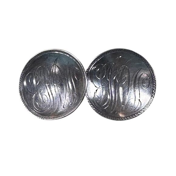 Vintage monogrammed sterling  silver clip on earrings - Picture 1 of 7